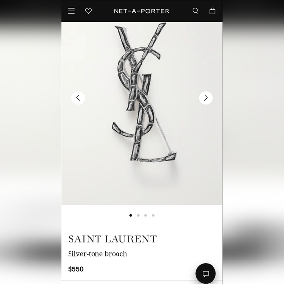 New With Box SAINT LAURENT Brooch Pin Silver & Black YSL Pin Logo & Pouch/box - Picture 6 of 11